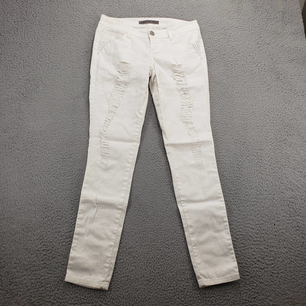 Material Girl Pants Womens Junior 3 White Skinny Distressed Flat‎ Front Low Rise